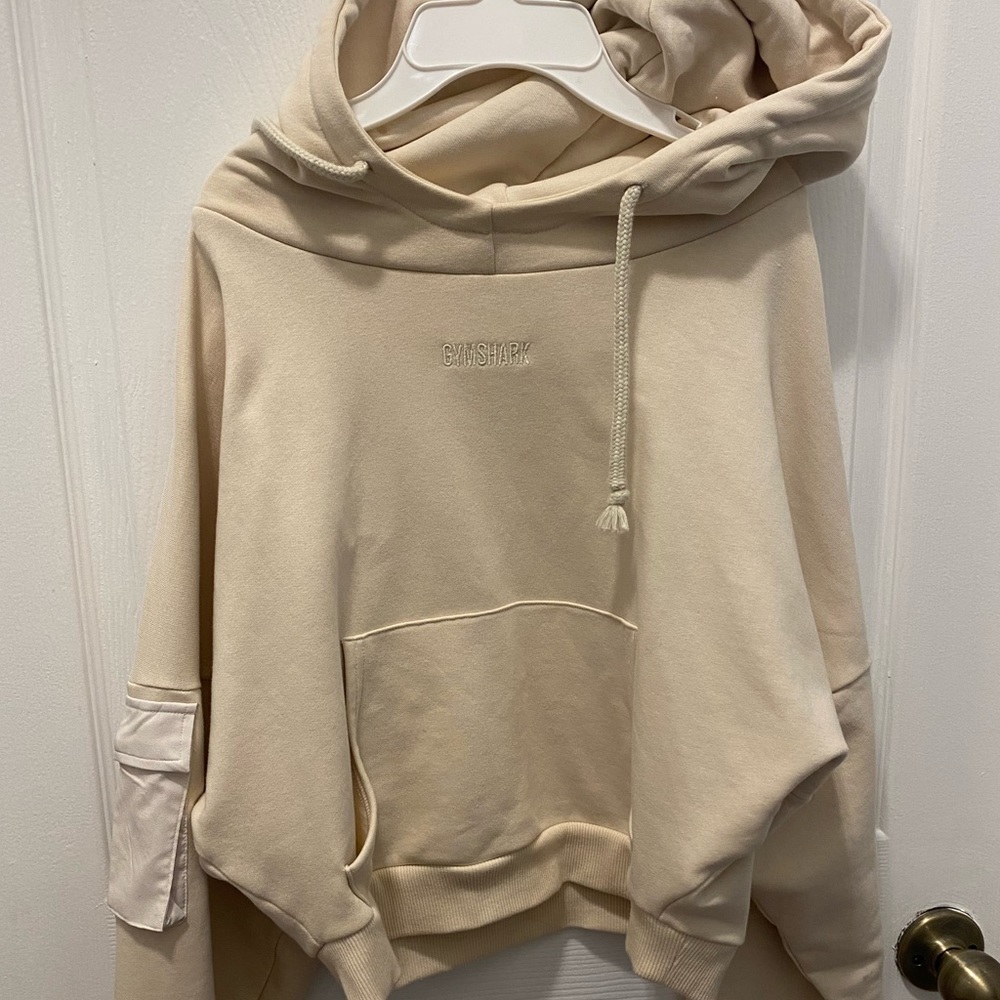 Gymshark Cropped Hoodie, Beige, Size: Medium